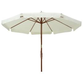 Umbrelă soare de exterior, stâlp din lemn, alb nisipiu, 330 cm, 3 image
