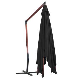Umbrelă suspendată cu stâlp din lemn, negru, 400 x 300 cm, 5 image