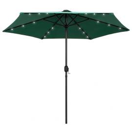 Umbrelă de soare cu led-uri și stâlp aluminiu, verde, 270 cm