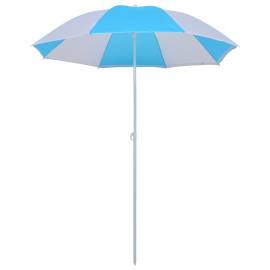 Umbrelă de plajă adăpost, albastru și alb, 180 cm, țesătură, 3 image