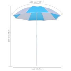 Umbrelă de plajă adăpost, albastru și alb, 180 cm, țesătură, 5 image
