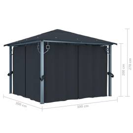 Pavilion cu perdele, antracit, 300 x 300 cm, aluminiu, 8 image