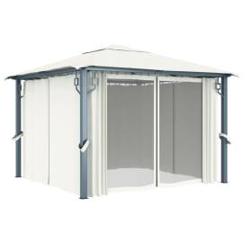Pavilion cu perdele, crem, 300 x 300 cm, aluminiu, 2 image