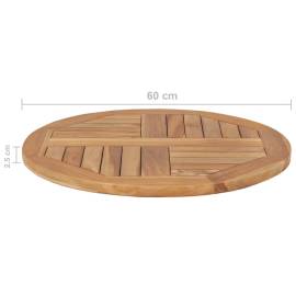 Blat de masă, 60 cm, lemn masiv de tec, rotund, 2,5 cm, 6 image