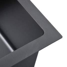 Chiuvetă de bucătărie, negru, oțel inoxidabil, 7 image