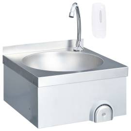 Chiuvetă spălat mâini cu robinet dozator săpun, oțel inoxidabil, 2 image