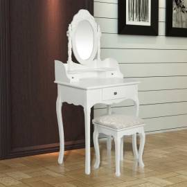 Masă de toaletă cu oglindă și taburet, alb, 7 image