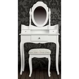 Masă de toaletă cu oglindă și taburet, alb, 2 image