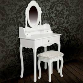 Masă de toaletă cu oglindă și taburet, alb, 8 image