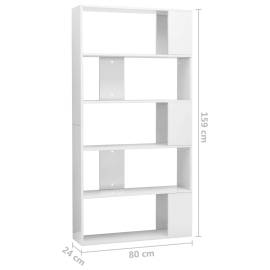 Bibliotecă/separator cameră, alb extralucios, 80x24x159 cm, pal, 7 image