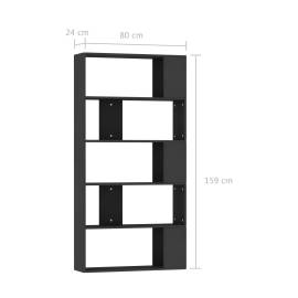 Bibliotecă/separator cameră, negru, 80x24x159 cm, pal, 7 image