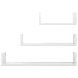 Raft de perete, 3 buc., alb extralucios, pal, 4 image
