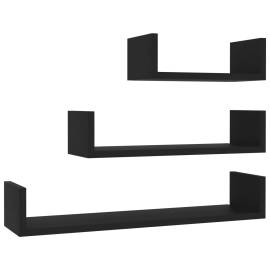Raft de perete, 3 buc., negru, pal, 2 image