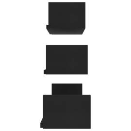 Raft de perete, 3 buc., negru, pal, 5 image