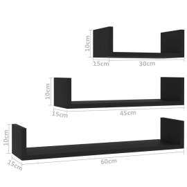 Raft de perete, 3 buc., negru, pal, 6 image