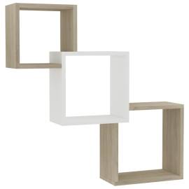 Rafturi de perete, cub, alb/stejar sonoma, 84,5x15x27 cm, pal, 2 image