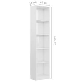 Bibliotecă cu 5 rafturi, alb lucios, 40 x 24 x 175 cm, pal, 6 image