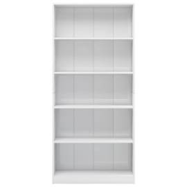 Bibliotecă cu 5 rafturi, alb lucios, 80 x 24 x 175 cm, pal, 4 image