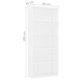 Bibliotecă cu 5 rafturi, alb, 80 x 30 x 189 cm, pal, 6 image