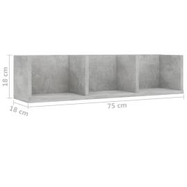 Raft de perete cd-uri, gri beton, 75 x 18 x 18 cm, pal, 6 image