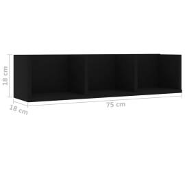 Raft de perete cd-uri, negru, 75 x 18 x 18 cm, pal, 6 image