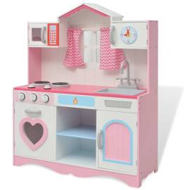 Bucătărie de jucărie din lemn 82 x 30 x 100 cm, roz și alb