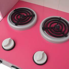 Bucătărie de jucărie din lemn 82 x 30 x 100 cm, roz și alb, 4 image