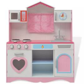 Bucătărie de jucărie din lemn 82 x 30 x 100 cm, roz și alb, 5 image