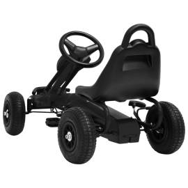 Mașinuță kart cu pedale și roți pneumatice, negru, 4 image