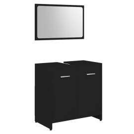 Set mobilier de baie, negru, pal, 2 image
