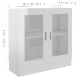 Dulap cu vitrină, alb extralucios, 82,5 x 30,5 x 80 cm, pal, 8 image