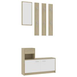 Mobilier de hol, alb și stejar sonoma, 100x25x76,5 cm, pal, 2 image