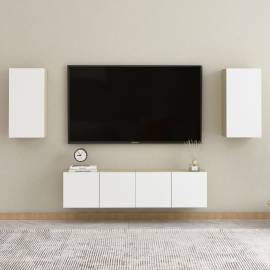 Comode tv, 2 buc., alb și stejar sonoma, 30,5x30x60 cm, pal, 8 image