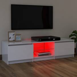 Comodă tv cu lumini led, alb extralucios, 120x30x35,5 cm, 3 image