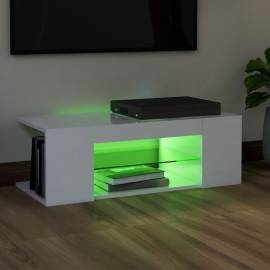 Comodă tv cu lumini led, alb extralucios, 90x39x30 cm, 4 image