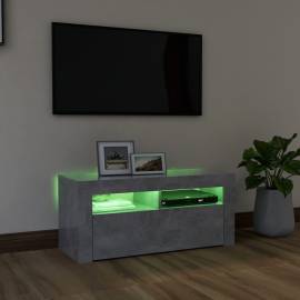 Comodă tv cu lumini led, gri beton, 90x35x40 cm, 4 image