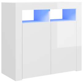 Servantă cu lumini led, alb extralucios, 80x35x75 cm, 2 image