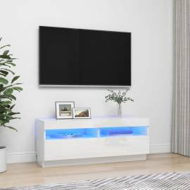 Comodă tv cu lumini led, alb extralucios, 100x35x40 cm