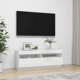 Comodă tv cu lumini led, alb extralucios, 100x35x40 cm, 5 image