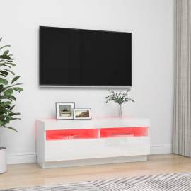 Comodă tv cu lumini led, alb extralucios, 100x35x40 cm, 3 image