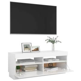 Comodă tv cu lumini led, alb extralucios, 100x35x40 cm, 7 image