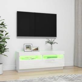 Comodă tv cu lumini led, alb extralucios, 100x35x40 cm, 4 image