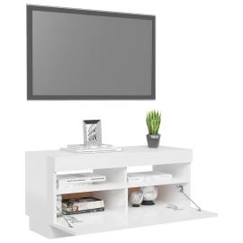 Comodă tv cu lumini led, alb extralucios, 80x35x40 cm, 6 image