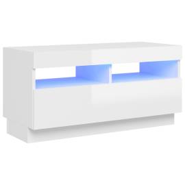 Comodă tv cu lumini led, alb extralucios, 80x35x40 cm, 2 image