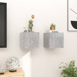 Dulapuri tv montaj pe perete, 2 buc., gri beton, 30,5x30x30 cm, 5 image