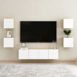 Dulapuri tv montaj perete 2 buc. alb/stejar sonoma 30,5x30x30cm, 6 image