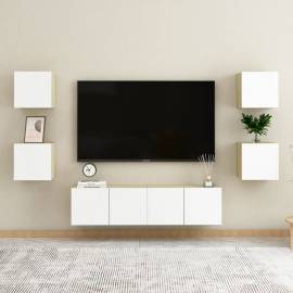 Dulapuri tv montaj perete 4 buc. alb/stejar sonoma 30,5x30x30cm, 5 image