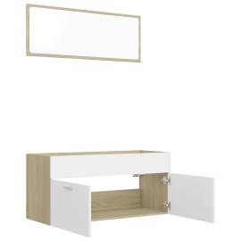 Set mobilier baie, 2 piese, alb și stejar sonoma, pal, 5 image
