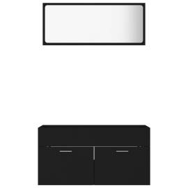 Set mobilier de baie, 2 buc., negru, pal, 5 image