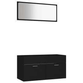 Set mobilier de baie, 2 buc., negru, pal, 2 image